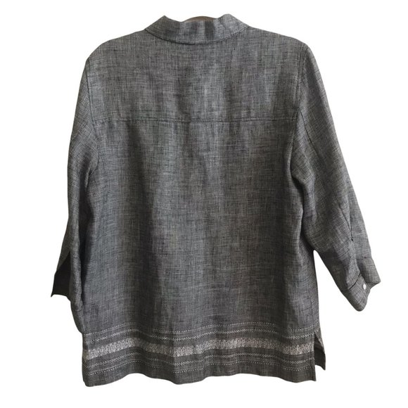 Norton McNaughton 100% Linen Black White Textured Blouse - Picture 3 of 6